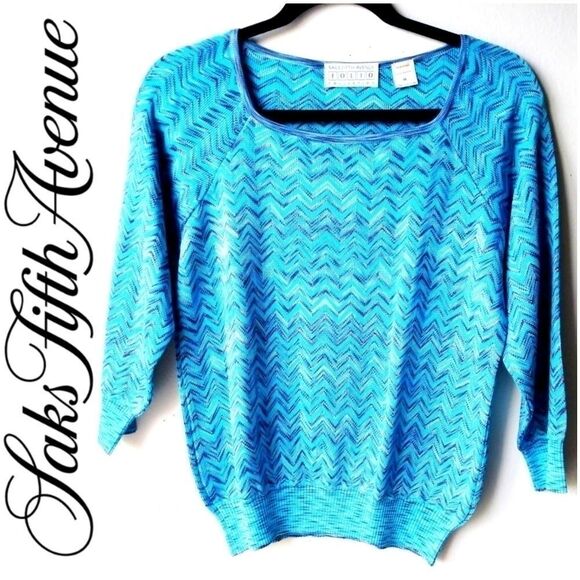 SAKS FIFTH AVENUE CHEVRON CARDIGAN - BLUE - Picture 1 of 4